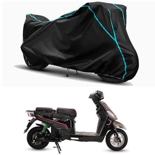 Image of Waterproof Bike Body Cover Compatible for | Hero Electric NYX HX | Taffeta Fabric, Sky Piping Design, Bottom Elastic Fit | Dustproof, Sun UV & Rain Protection for All Weather.