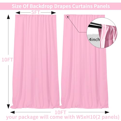 Gallety Pink Backdrop Curtain for Wedding, Photo Backdrop Curtain for Bridal Shower Decorations - 10FT x 10FT Pink Backdrops Fabric with Rod Pockets for Celebration,Birthday,Girls' Theme Parties by GALLETY - Image 2