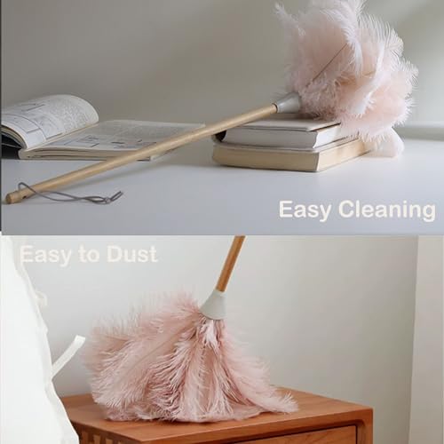 Image of Ostrich Feather Dusters, Naturally Soft, Easy to Dust, Multi-Purpose Use, Solid Wood Handle, 17.3'' Long, Pink