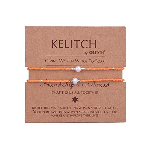 KELITCH 2 Stück Perle Freundschaft Armbänder Miyuki Perlen Gewebt Liebhaber Strang Armbänder Armreifen Geschenke (Orange 01G)