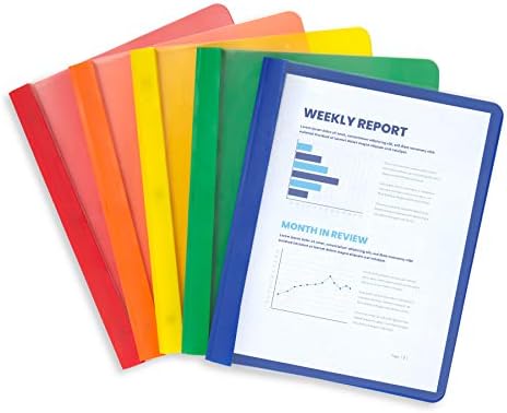 Blue Summit Supplies Assorted Color Plastic Report Covers with Prongs, 3 Prong Clear Front Report Cover for Presentation, Document, Red, Orange, Yellow, Green, Blue, 25 Pack