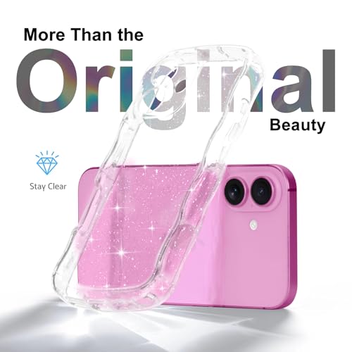 Pepmune for iPhone 16 Case Clear, Cute Sparkly Bling Glitter Curly Wave Frame Transparent Cover for Women Girls Men Shiny TPU Wavy Bumper Drop Protection Shockproof Phone Case for iPhone 16, Clear by Pepmune - Image 3