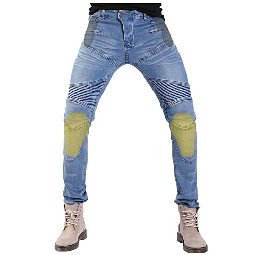 QIYUANT Pantalones Moto Hombre Motocicleta Jeans Resistencia Desgarro Retro Casual Elásticos con Equipo de Protección Desmontable Anti Caída (Azul, 5XL)