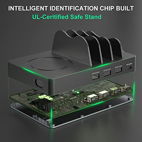 USB Charging Station for Multiple Devices, 10W Qi Wireless Charging Station and 4-Ports Multi USB Charger with 6 Cables 20W Quick Charger 3.0 Charging Dock for Phones, Tablets, Other Electronics