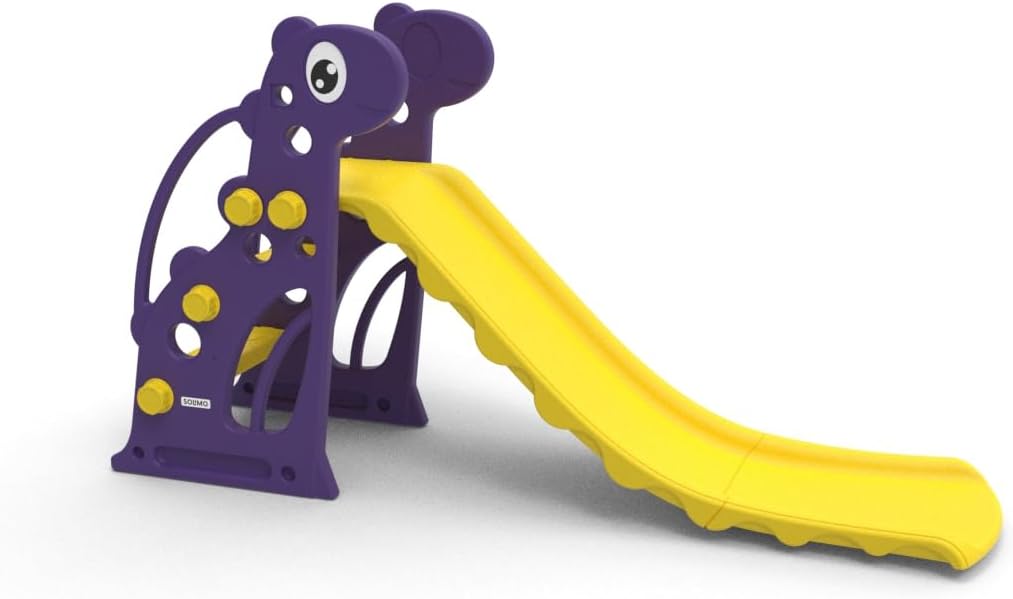 Amazon Brand - Solimo Modern Super Slide for 2-4 Years | Indoor Outdoor Games | Perfect Slide for Home, School & Playground | Easy Assembly | Safe & Fun Activity Toy |131 x 61 x 71cm | Purple &Yellow