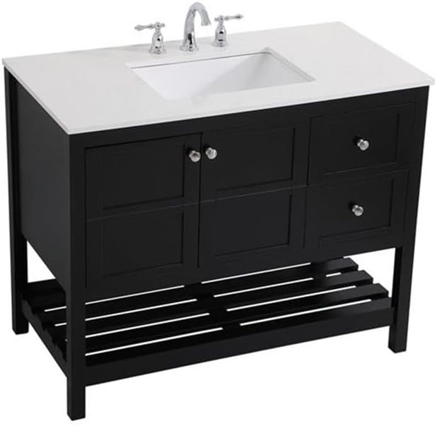 Elegant Decor Theo 42" Steel and Solid Wood Single Bathroom Vanity in Black