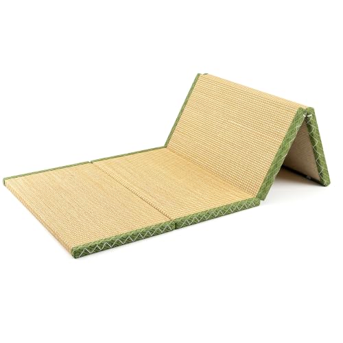 100x200cm Tatami Japonais Futon En Rotin Et Fibre De Coco - Matelas Pliable 4 Couches Antidérapant Respirant Anti-Salissures Pour La Méditation Le Yoga Le Sommeil Le Salon Ou Comme Lit D'appoint