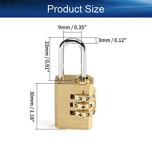 Image of 3 Digit Combination Padlock Solid Brass Padlock Heavy Duty Combination Lock Small 3 Rounds for Indoor and Outdoor Small Safety Luggage 2Pcs
