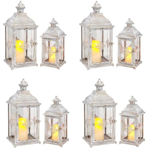 TRIROCKS 51 & 38 cm H Decorative Candle Lantern Set of 8 Outdoor Lantern with Tempered Glass Metal Candle holder for Porch Ideal for Country Style Gardens Home Decor Indoor Outdoor Cover