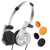 iKF R3 Classic Retro Bluetooth Wireless Headphones (Not Wired) – Foldable Lightweight Over-Ear, 60H Playtime, Built-in Mic, Inline Controls, 80s 90s Vintage Style, Silver