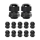 AIRIC 12 Pcs 1/2' NPT Cable Glands Nylon PA66, IP68 Waterproof Adjustable Power Strain Relief Cord Grips, Junction Box Wire Gland Grip Connectors with Gaskets and Locknut, Black