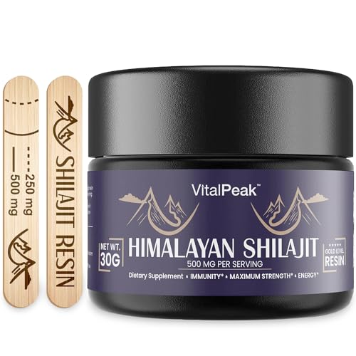 Shilajit Pure Himalayan Shilajit Resin - Vital Peak 100% Pure Shilajit with Fulvic Acid & 85+ Trace Minerals for Energy Management & Immune Support. High Potency Gold Grade, 30G (Pack of 1)