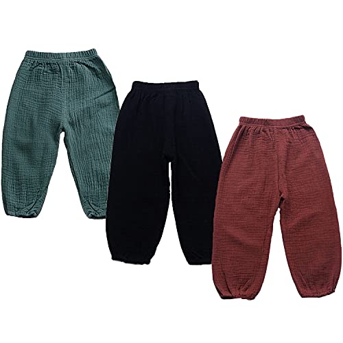 EISHOW Baby Girls Boys 3 Pack Harem Pants Trousers Cotton Linen Blend Cute Solid Color Bloomer Shorts Loose Harem Shorts