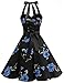 DRESSTELLS Vintage 1950s Cocktail Dress for Women, 50s 60s Retro Pinup Formal Wedding Guest Tea Party Halter Rockabilly Swing Floral Dress Blue Flower 3XL