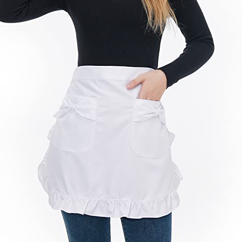 Love Potato Waist Apron with Pockets, Fashion Kitchen Cooking Restaurant Bistro Half Aprons for Girl Woman (White) - Image 3