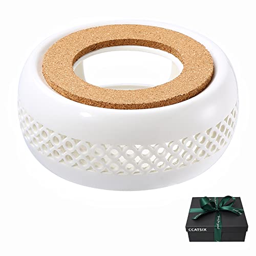 Ccatsix Teapot Warmer, Ceramic Base Heating By Candle,Suitable For Teapot And Mugs, Aromatherapy Equipment Contains 1 Glass Dish (White) #TOP28