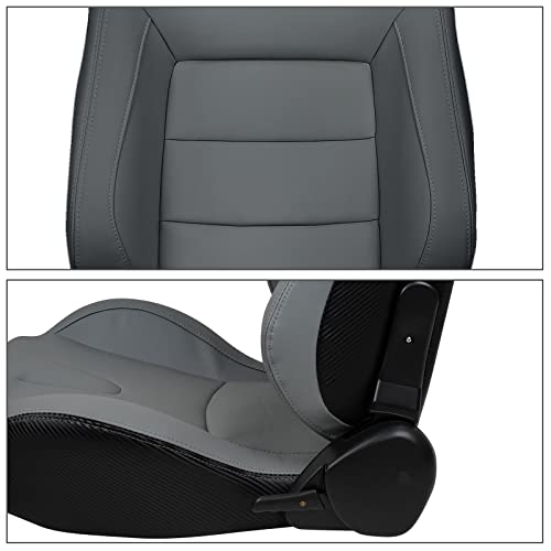 Freemotor802 Universal Racing Seats, Reclinable Sport Seats With Dual Lock Sliders Adjustable, 1 Pc (Driver Side), Pu + Carbon Fiber Fabric, Gray #TOP3