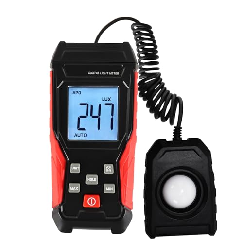 Digital Lux Meter Light Meter Illuminance Meter 200000LUX Wide Measurement Range Lux Meter with Auto Select, Max/Min Reading, LUX/FC Options Photometer Light Measurement Tool for indoor Outdoor Plants