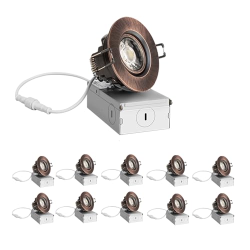 ZYC 3 Inch Recessed LED Lights - 10 Pack Oil-Rubbed Bronze Round Gimbal Light, LED Downlight Gimbal - 900 Lumens, 8 Watts, Dimmable, 5CCT, Recessed Ceiling Lighting Fixture, ETL Listed, 10 Pack-3IN-BR