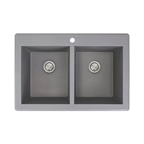 Transolid RTDE3322-17 Radius 33.0625-in x 22.0625-in x 9.5-in Granite Double Equal Drop-in Kitchen Sink with 1 Pre-Drilled Faucet Hole, Grey Transolid RTDE3322-17 Radius 33.0625-in x 22.0625-in x 9.5-in Granite Double Equal Drop-in Kitchen Sink with 1 Pre-Drilled Faucet Hole, Grey