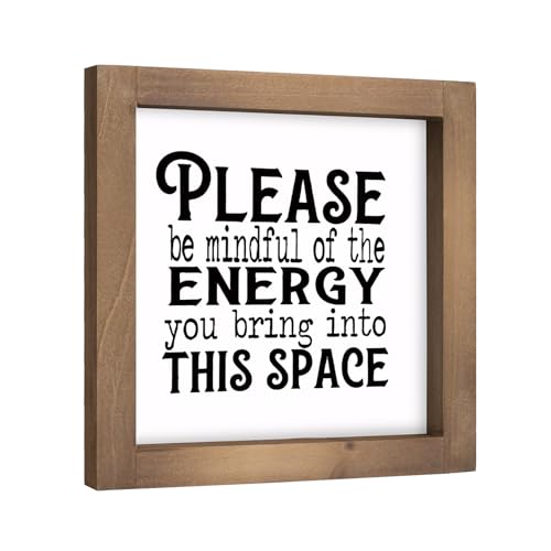 flangairy Please Be Mindful of The Energy You Bring Sign, 6" Wooden Positive Affirmations Desk Decor, Motivational Office Wall Art Inspirational Quote for Table Shelf Rustic Farmhouse Home Decorations