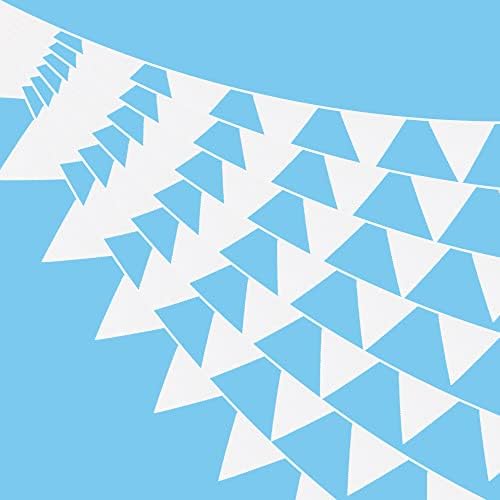 G2PLUS 12M Large Fabric Bunting Banner, 19x21CM Reusable Cotton Triangle Flag Garland with 42PCS Decoration Floral Pennants for Garden Tea Wedding Baby Shower Birthday Parties-Lace and White