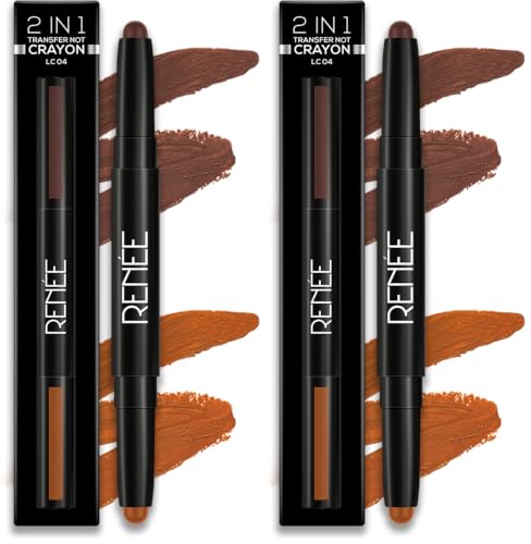 Image of RENEE 2 In 1 Transfer Not Crayon LC 04, 4gm| Long Lasting & Smudge Proof Formula| Matte Lip Color with 1 Light & Dark Shades| Enriched with Shea Butter (Pack of 2)