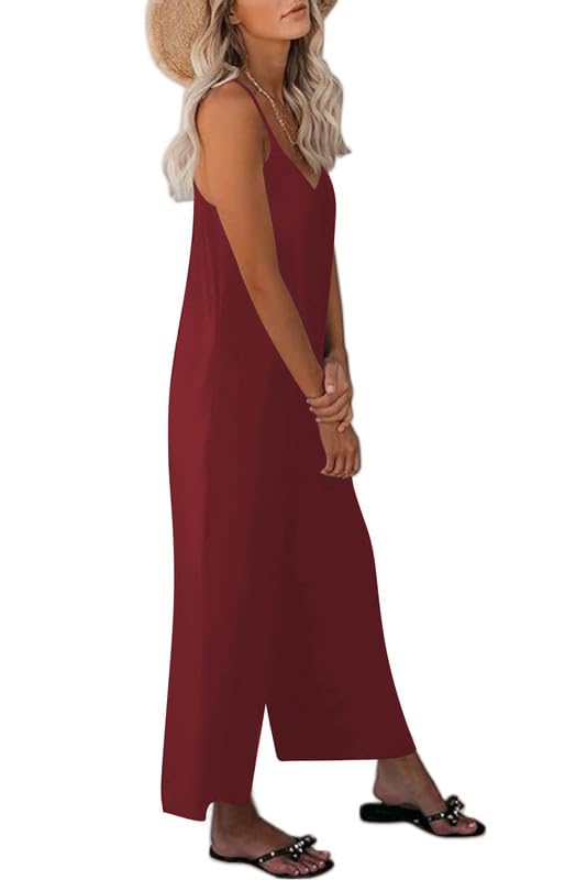 Haibang Peto Mujer Verano Sin Mangas Cuello en V Elegante Monos Pantalón Jumpsuit con Bolsillos