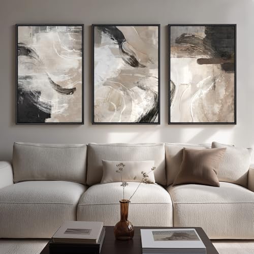 Large Framed Neutral Modern Abstract Wall Art for Living Room, 24x36 In