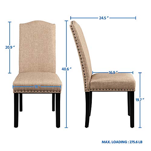 Yaheetech Dining Chairs Upholstered Parsons Chairs Kitchen Living Room Chairs With Rubber Wood Legs And Nailhead Trim, Fabric Side Chairs For Dining Room, Kitchen And Living Room, Set Of 6, Khaki #TOP2