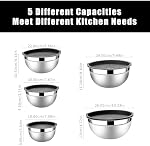 Lazycorner Mixing Bowls with Airtight Lids Set 5 Pcs Stainless Steel Bowls Set Baking Set Non-Slip Silicone Bottoms Great for Serving & Baking