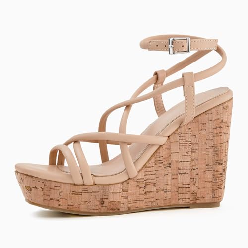 Image of Coutgo Women Platform Wedge Sandals Cork Slingback Wedges Espadrilles Heels Summer Shoes
