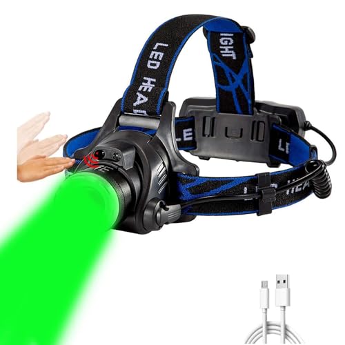 GRABOYY Green LED Headlamp Rechargeable Motion Sensor Super Bright Hunting Headlamps Waterproof Headlamp Flash
