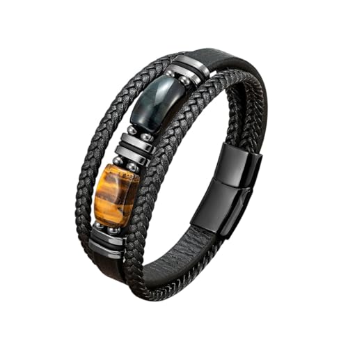 RAIDANFADE New 2026 Multi-Layer Leather Charm Bracelet Red Blue Tiger Eye Stone For Men Simple Stainless Steel Jewelry Accessories With You Trendy Creative Gift
