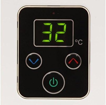 Close-up of the Rinnai water heater control panel with digital display and buttons
