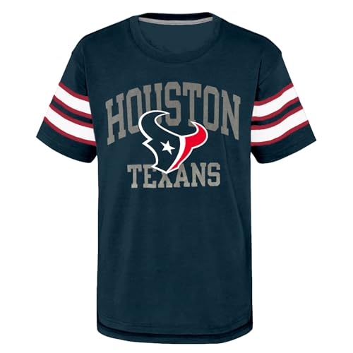 NFL Kids Youth 8-20 Team Official Stripe Wordmark Primary Logo Cotton Short Sleeve Fashion Football T-Shirt (Houston Texans Navy, 8)