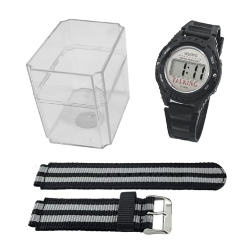 Montre Parlante en Français pour Personnes Aveugles et Seniors | Annonce Horaire Automatique avec Réveil | Double Bracelet (Silicone & Nylon Inclus) | Cadeau Pratique pour Déficients Visuels