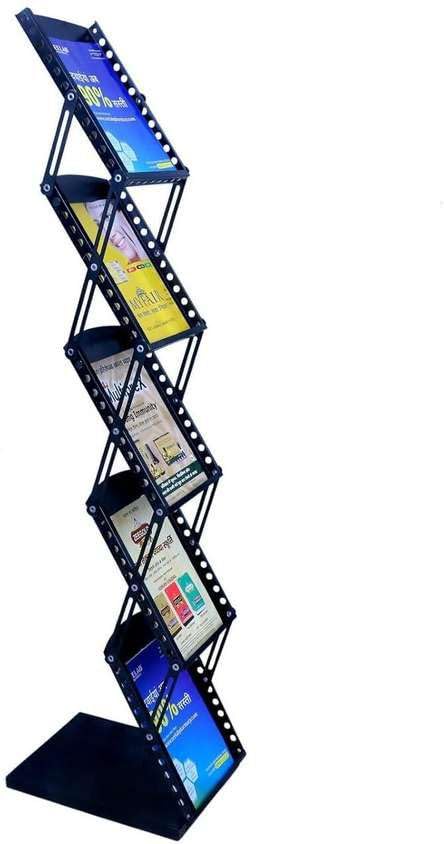 Library Care A4 Metal Portable Brochure Folding Zigzag Catalogue/Magazine/Leaflet/Literature Stand Rack Magazine Holder (5 RACK BLACK), Free Standing, Folding-picture-28