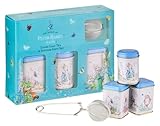 New English Teas Loose Leaf Tea & Infuser Gift Set – 3 Peter Rabbit Tins with Breakfast, Earl Grey & Afternoon Blends with Loose Tea Infuser