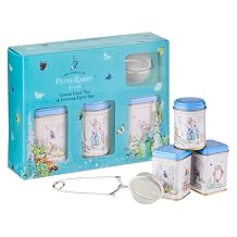 New English Teas Loose Leaf Tea & Infuser Gift Set 3 Peter Rabbit Tins with Breakfast, Earl Grey & Afternoon Blends with Loose Tea Infuser