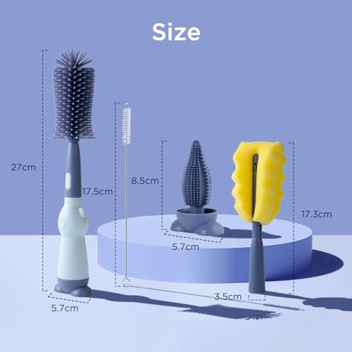 AiQInu Baby Flaschenbürste Set, Silikon Babyflaschenbürste 4 in 1, 360°-Reinigung ohne Sackgassen, BPA-frei, mit Weicher Bürste, Nippelbürsten-Strohreinige, Geeignet für Baby-Nippel und -Flaschen