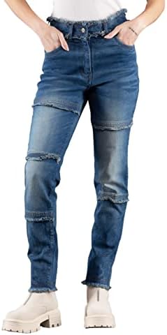 Rhysley Trendy Deep Blue Slim Fit High Rise Tapered Women's Stretch Denim Fashion Jeans