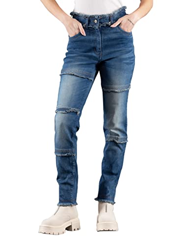 Rhysley Trendy Deep Blue Slim Fit High Rise Tapered Women's Stretch Denim Fashion Jeans #TOP2