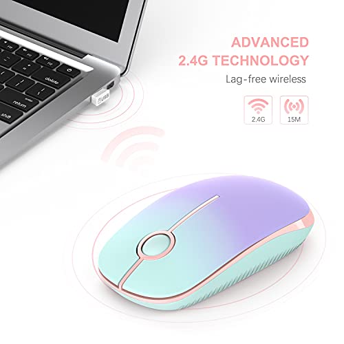 VssoPlor Wireless Mouse, 2.4G Slim Portable Computer Mice with Nano Receiver for Notebook, PC, Laptop, Computer (Mint Green to Purple)