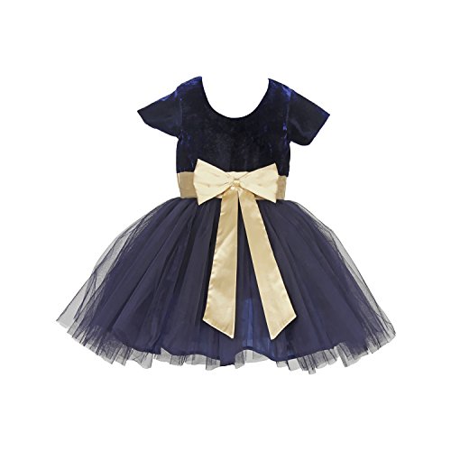 Image of SOFYANA Baby-Girls Round Neck Poly Satin /Net Fancy A-Line Dress Navy Blue Kids Wear Frock 10-11Years