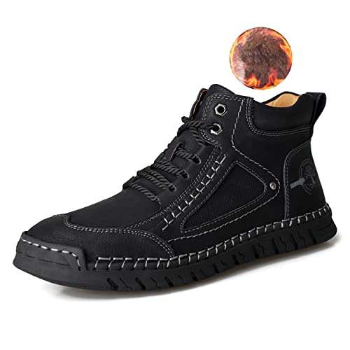 Men Hiking Boots Winter Warm Lining Snow Boot Leather Ankle Chukka Walking Hiking Shoes Outdoor Anti Slip Water Resistant Black Size12