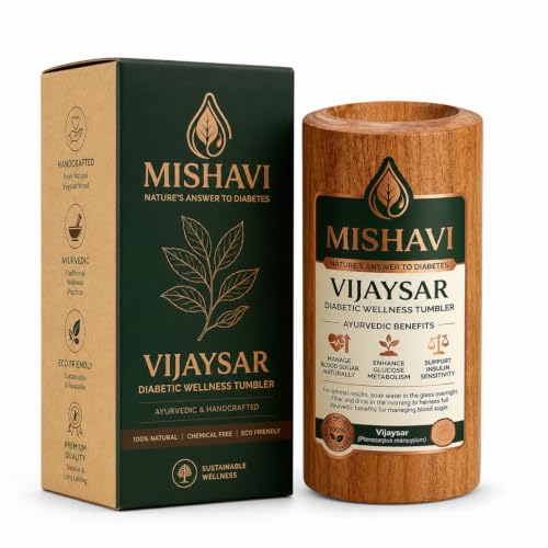 MISHAVI Vijaysar Wood Glass for Diabetes | Neem Glass for Weight Loss | Sugar Balance Wooden Water Cup | Handcrafted Natural Vijaysar Tumbler