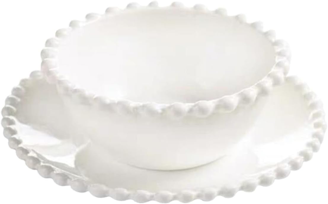 8-inch White Pearl Ceramic Dessert Bowl and Serving Plate Set, Food Serving Tableware for Kitchen and Dining, Suitable for Fruit, Snacks, and Party Use