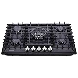 Yeakcco 30 Inch Gas Cooktop, Built-in 5 Burners Stainless Steel Gas Stovetop Propane/Natural Gas Convertible Stove Top Dual Fuel Gas Hob (Black)