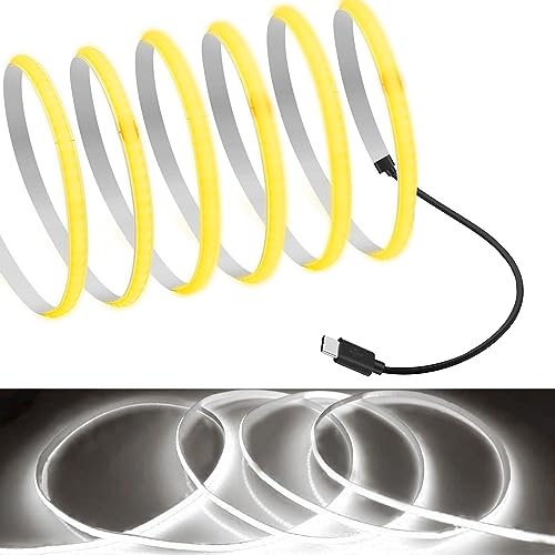 Image of MDee】Type C COB Tape Light LED Strip.9.84ft /3m- Flexible 5mm Hidden DC 5V LED Tape with 320 LEDs /m for White (6000K) Lighting. Cuttable, Shapeable, Type C Powered. Ideal for Kitchen